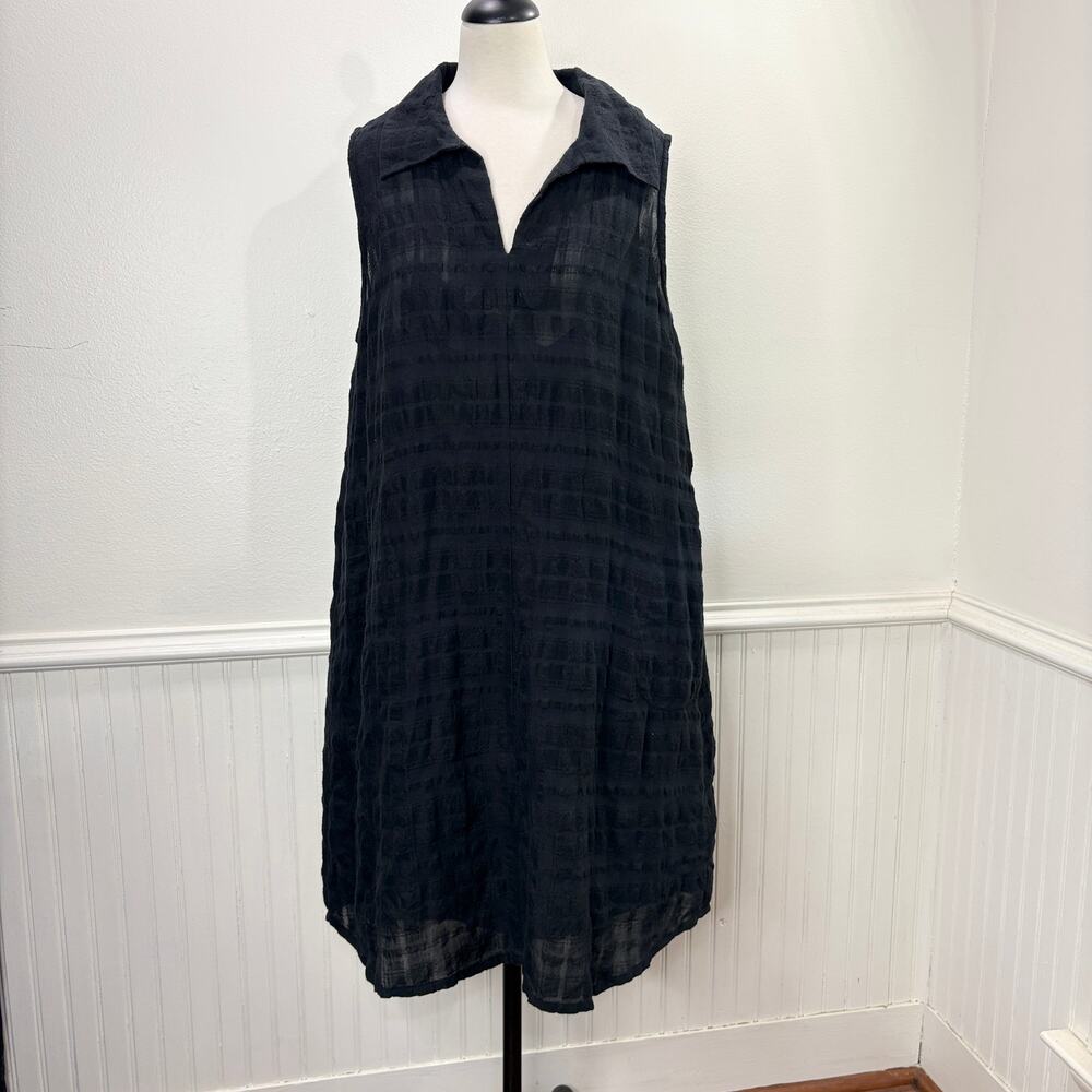 Habitat Size L Sleeveless A-Line Dress Linen Blend Black Textured Woven Resort